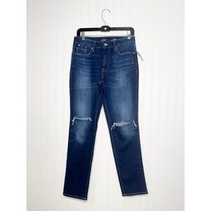 Old Navy Women's High Rise OG Straight Jeans NWT Distressed Size 4 Petite Dark